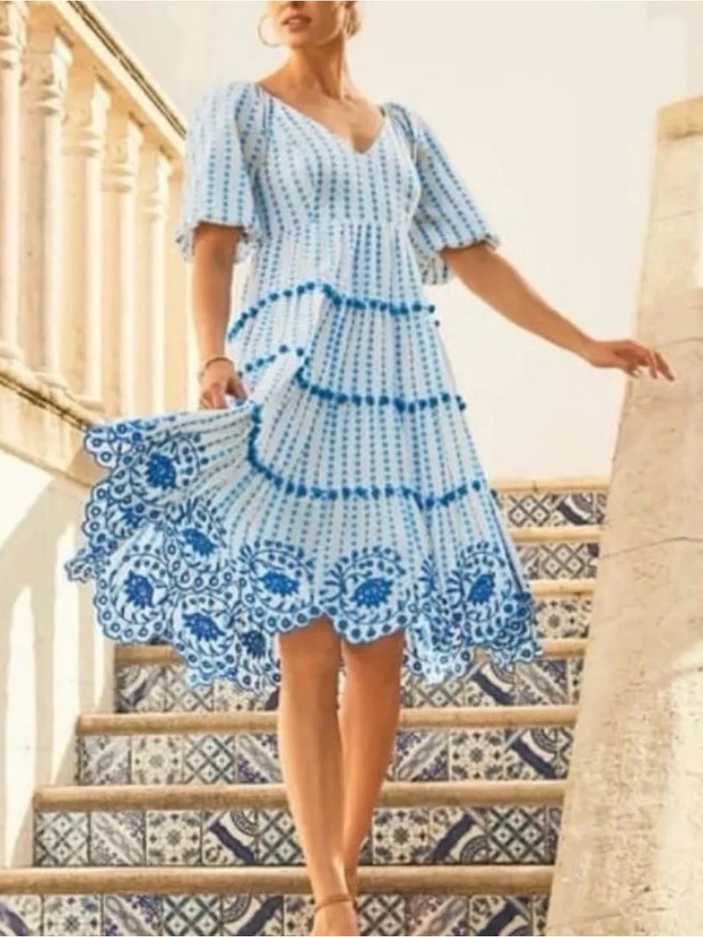 EUC Sidney Midi Dress in Blue Flare Gingham Stripe Jacquard, size 14